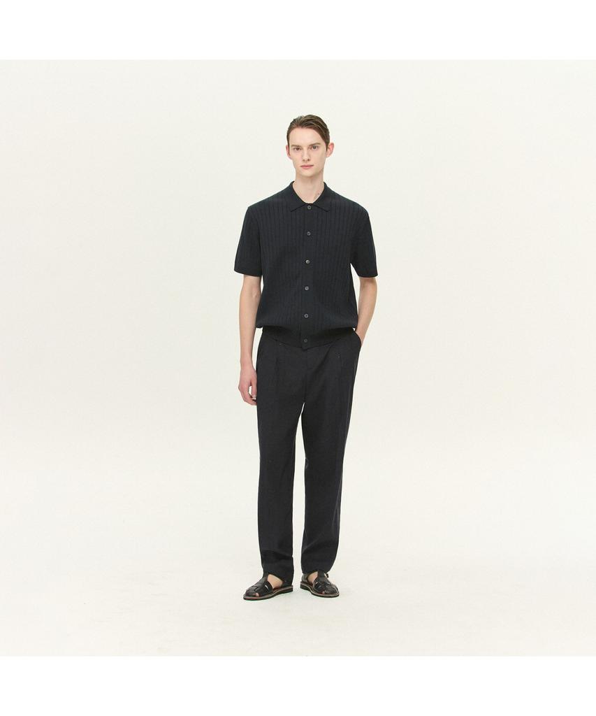 Kaembeulijimembeoseu [Movere X Roliat] Collaboration Collared Short Sleeve Full-Open Sweater Navy Mcwam26612Nav