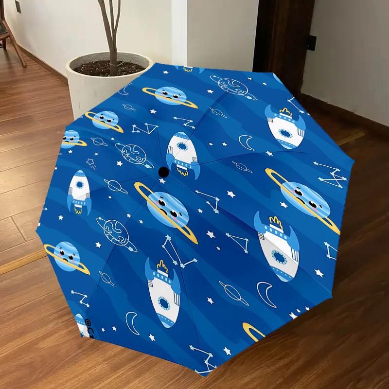 1PC Space Rockets Umbrella-8-Rib Reinforced, Automatic Open, Lightweight & Durable, Fashion Accessory for Outdoor-D377
