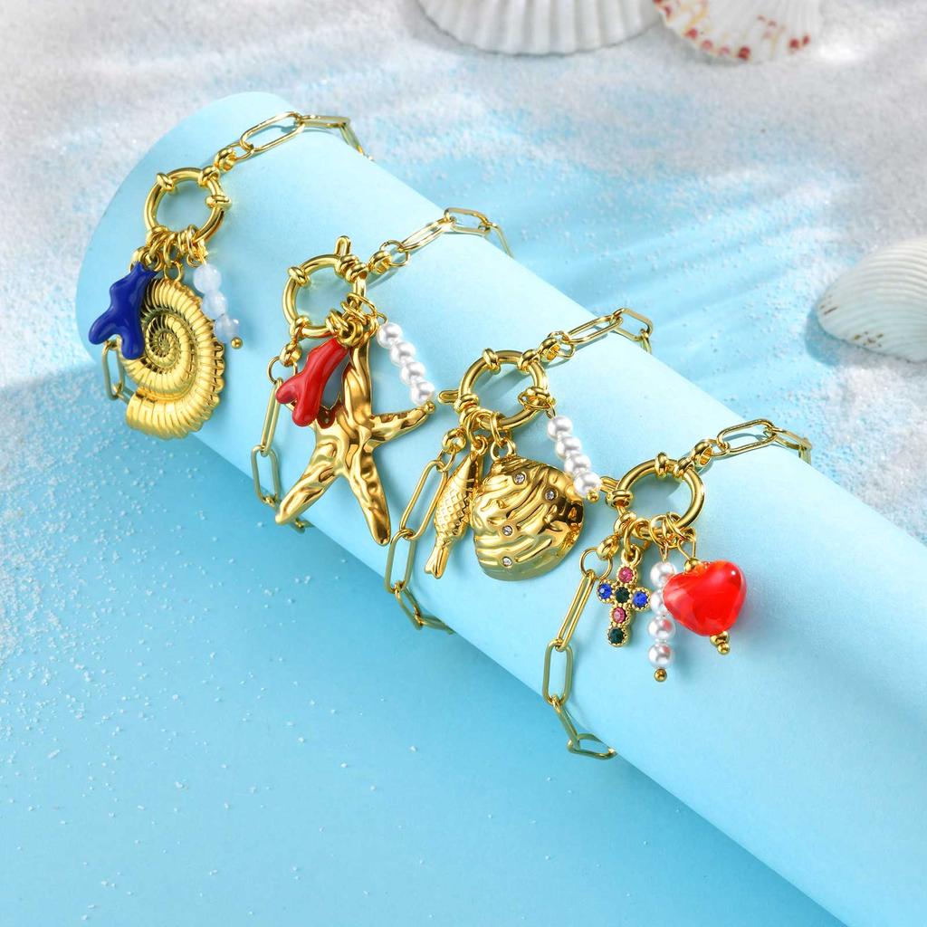 Sommer Strand Boho Halskette für Damen, Seestern Muschel DIY Anhänger Halskette, Blasenverschluss Edelstahl Schmuck Geschenk