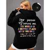 Sweat à capuche 'Dear Person Behind Me' pour femme Lettres colorées Polaire chaude Capuche pour femme Doublure en fourrure Printemps Automne Sweats à capuche Y2K Hauts décontractés