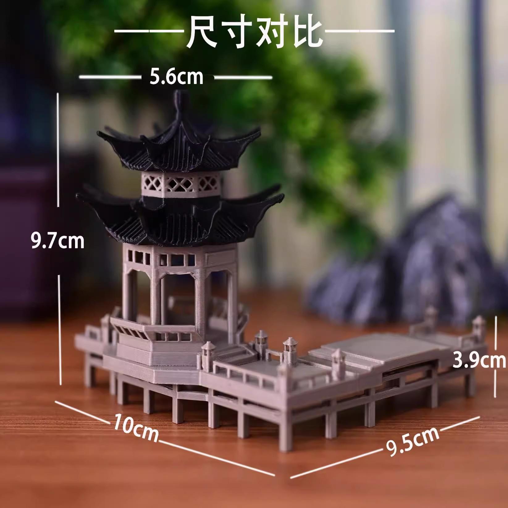 

Chinese Octagonal Pavilion Miniature - Ancient Style Landscape Decor with Platform, Rockery for Aquarium,Zen Garden Display