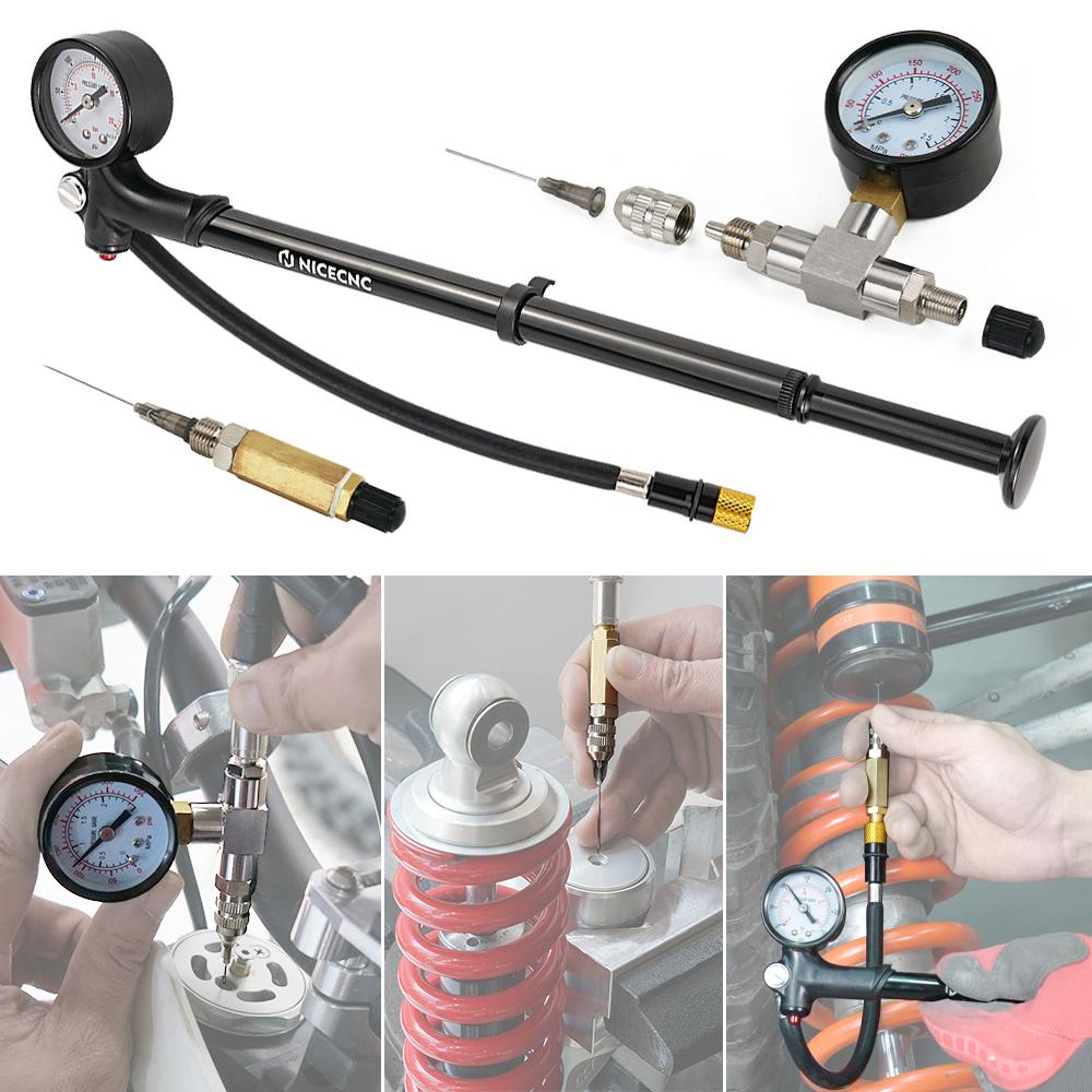 UTV Shock Absorber Airbag Filling Pump Nitrogen Needle Gauge Kit for Honda Yamaha Raptor Polaris RZR Can-Am X3 Snowmobile Truck