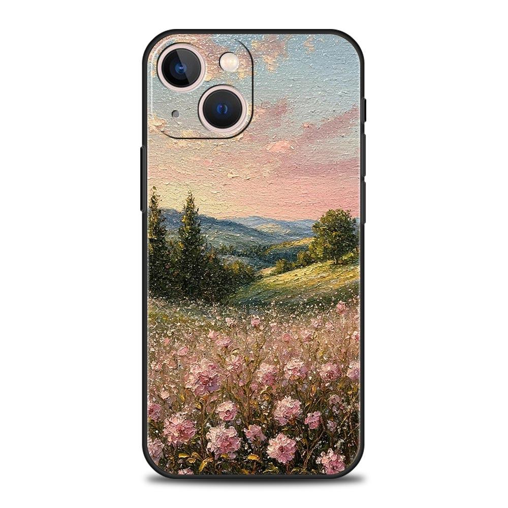 Claude Monet Jardin Peinture Art Étui de Téléphone Pour iPhone 17 16 15 Pro Max 11 12 13 14 7 8 Plus SE 2020 X XR XS Coque Souple Noir