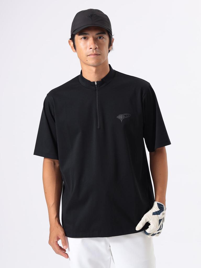 Beams Golf Orange Label Mock Neck Shirt with Drawcord Size S Men's Half-Zip Hem, Stretch, Black,
