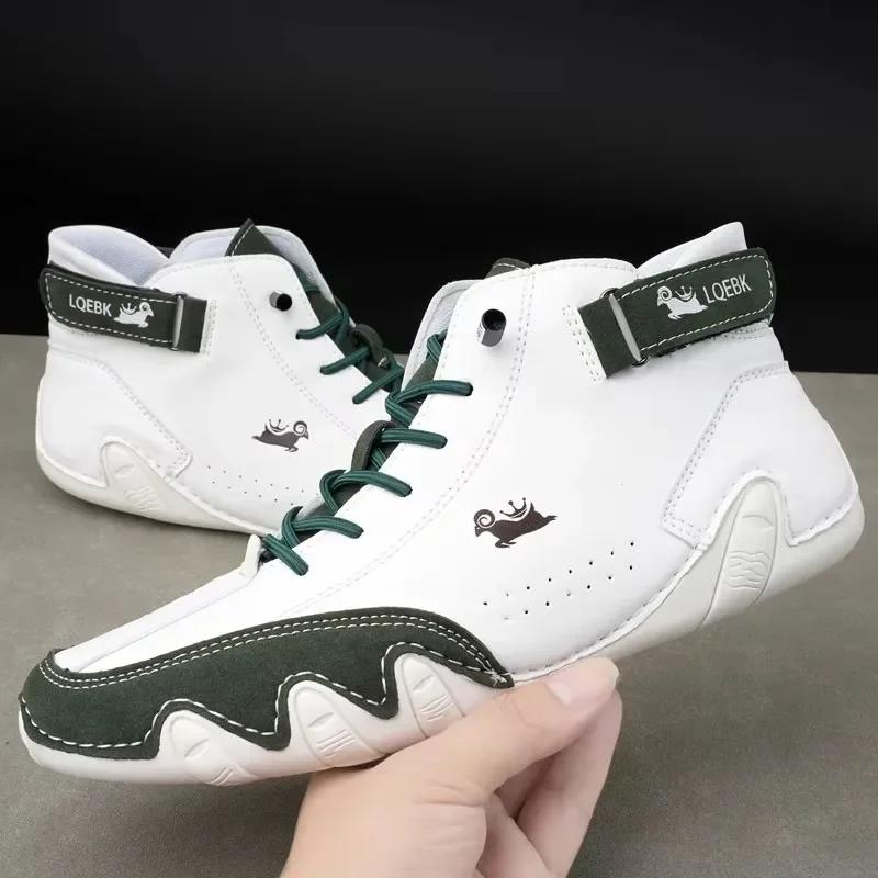 White PU Leather High Top Shoes Fashionable Versatile Simple High Quality Design Casual Lace Up Shoes for Both Men and Women