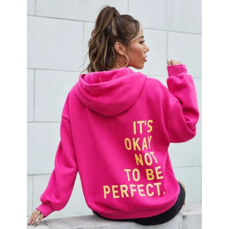 Women's Multi-color Letter Print Casual Loose Long Sleeve Hooded Sweatshirt