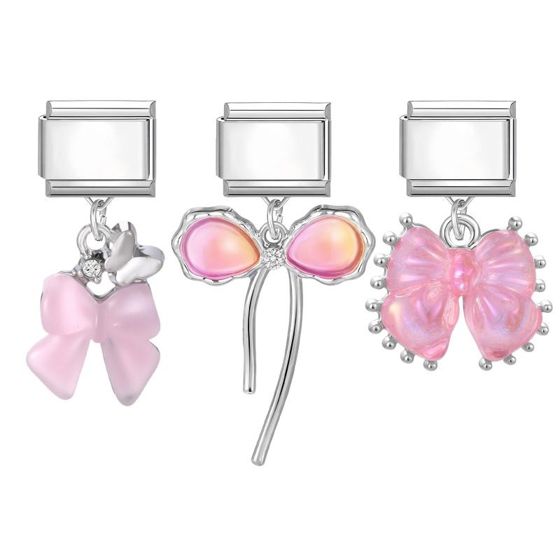 3Pcs/Set Brilliant Butterfly Moon Cherry Flowers Pendant Italian Charm Links Fit 9mm Stainless Steel Bracelet DIY Making Gift