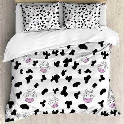 Ensemble de housse de couette à imprimé vache Animal Vache Doodle Dessin animé Dessin Élevage Élevage Ensemble de housse de couette en polyester Double Queen King Size