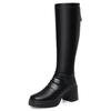 7cm Comfortable Block High Heel Leather Boots Women's Elegant Shoes Winter 2026 Black Warm Knee Long Riding Boots for Daily