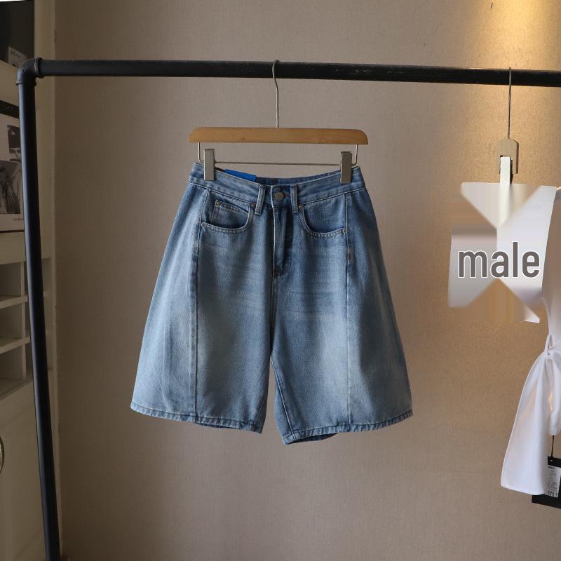 

[Би Чжэн] Летние корейские джинсовые шорты средней длины в стиле ретро для женщин, большие размеры 3813 M светло-синий