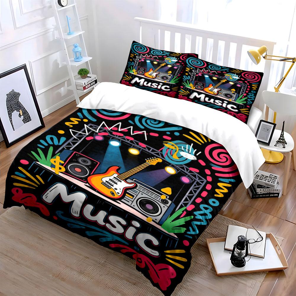 Colorful Instruments and "music" Text. Bedding Sets Duvet Cover Sets Duvet Covers Pillowcases(1 * Duvet Cover 2 * Pillowcases Without Duvet Insert)