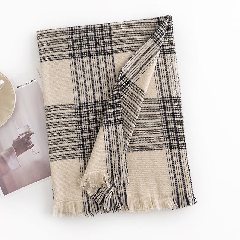 New autumn and winter scarf beige striped plaid imitation cashmere scarf thermal shawl office air conditioner