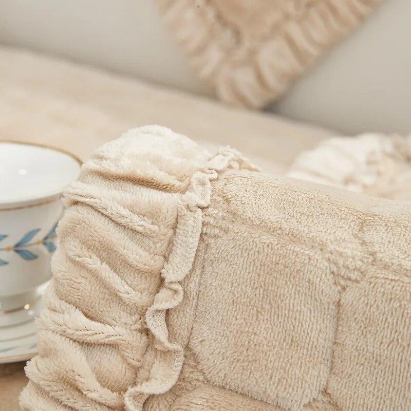 Inverno Semplice Moderno Tinta Unita Flanella Cuscino Divano Tessuto Cuscino Peluche Corto Fodera Divano Antiscivolo Cuscino Sedia