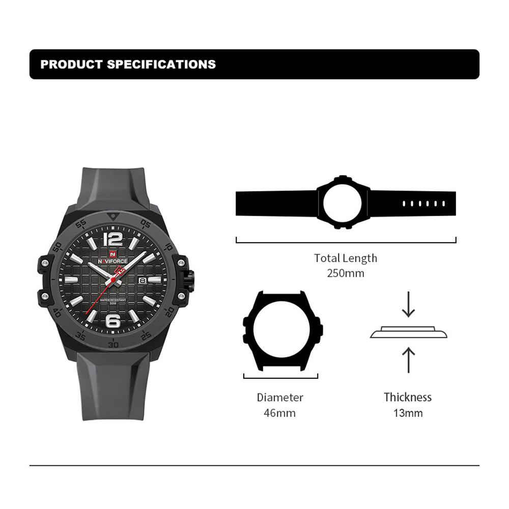 Naviforce Original Fashion Quartz Men Watch Silicone Strap Waterproof 50m Calendar Luminous Pointer Men Boys Casual Lightweight Watch NF7122