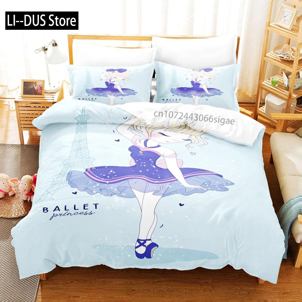 Conjunto de Cama Rosa Menina de Ballet Desenho Animado Menina Dançarina Capa de Edredom Princesa Tamanho Twin Para Crianças Meninas Presentes de Aniversário Decoração de Quarto