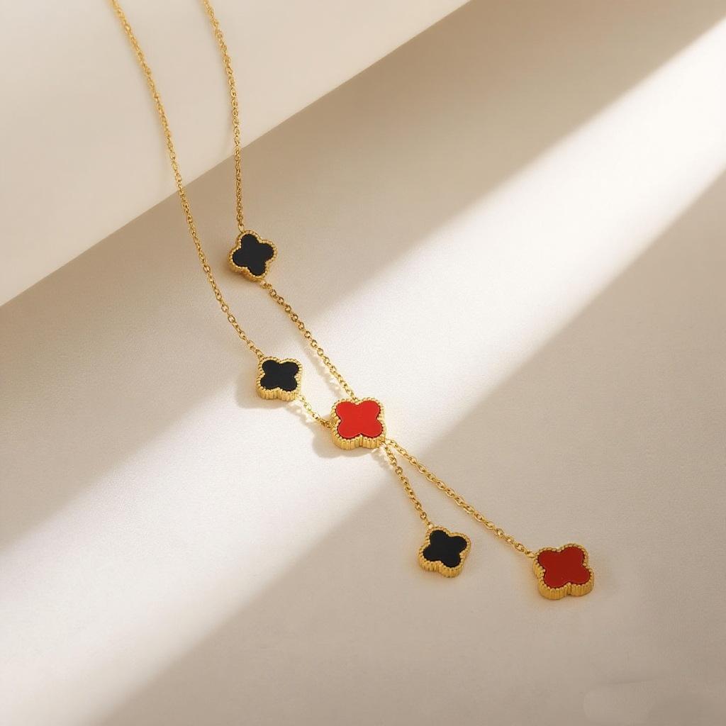 

Модное колье с подвеской-кисточкой в виде клевера для женщин - Двусторонняя ракушка, Легкое, Универсальная цепочка-замок.