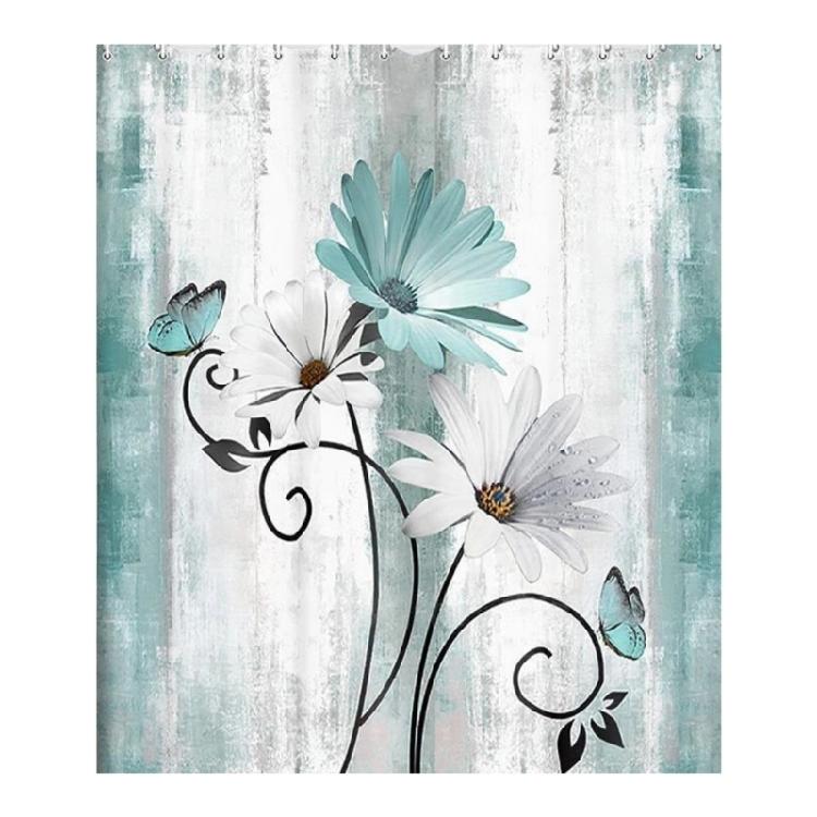 Pet Friendly Floral Shower Curtain Waterproof Polyester Bathroom Decors With Reinforced Edges For Safety