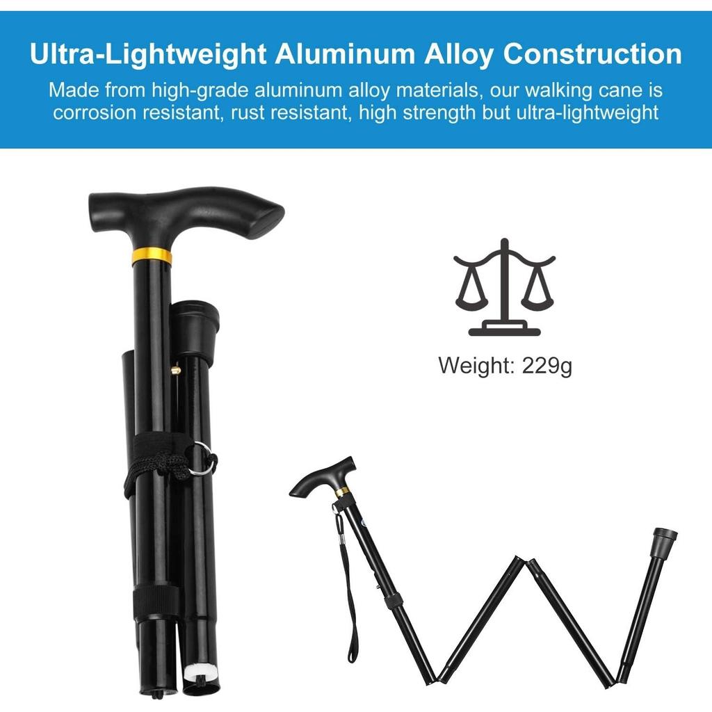 Folding Walking Cane, Adjustable Collapsible Cane,Foldable Walking Cane for Men,Women,Lightweight,Adjustable,Portable Hand Walking Stick - Ergonomic