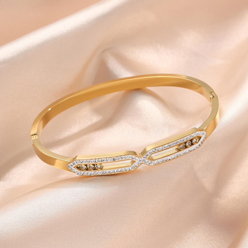 Htpwe Stainless Steel Crystal-shaped Zirconium Hollow Bracelet Women Plated 18k Gold Couple Holiday Gift Bracelet Party Zircon