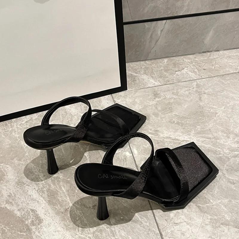 

Женские босоножки с квадратным носком, с открытым носком, на тонком высоком каблуке, сексуальная роскошная летняя обувь для женщин 2024 года, новые туфли на шпильке 9 см 39