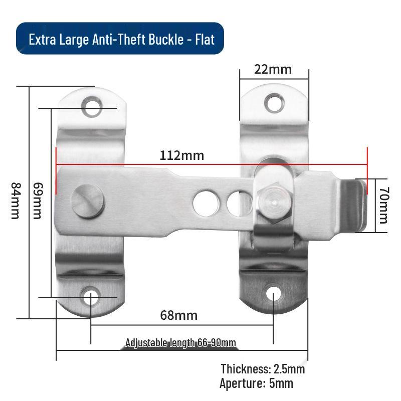 Stainless Steel No-Drill Door Lock Latch with Keyhole, Left/Right Opening, Anti-Theft Bolt.