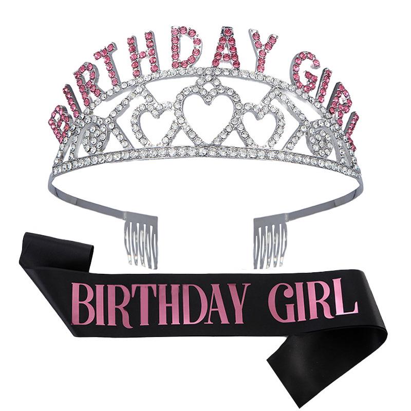 Crystal Letter Crown Birthday Girl Headband Set