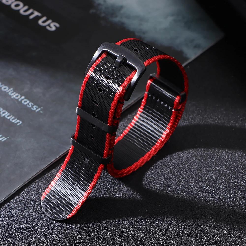 Ribbed Nylon Watchband Nylon Watch Strap 20mm 22mm Watchband Black Buckle Bracelet for Military Sport Watch Band Accessories