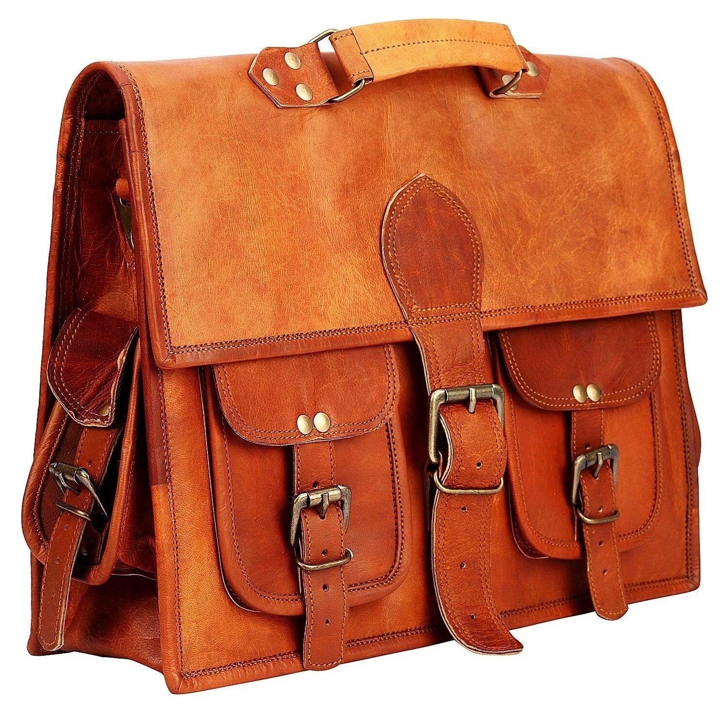 

Мужская кожаная винтажная дорожная сумка-мессенджер через плечо для ноутбука 15 x 11 x 4 in