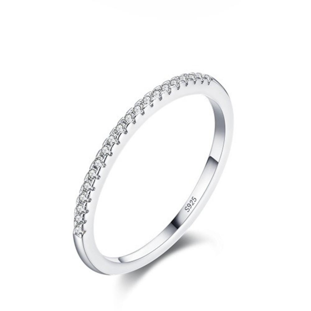 Anel Fila Diamantes Prata de Lei s925 Minimalista Moda Luxo Leve Zircônia Aliança Fina Joia
