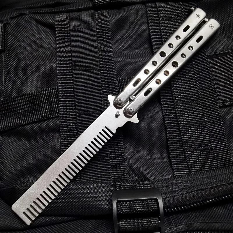 Foldable Comb Stainless Steel Practice Training Butterfly Knife Comb Beard Moustache Brushe Salon Hairdressing Styling Tool