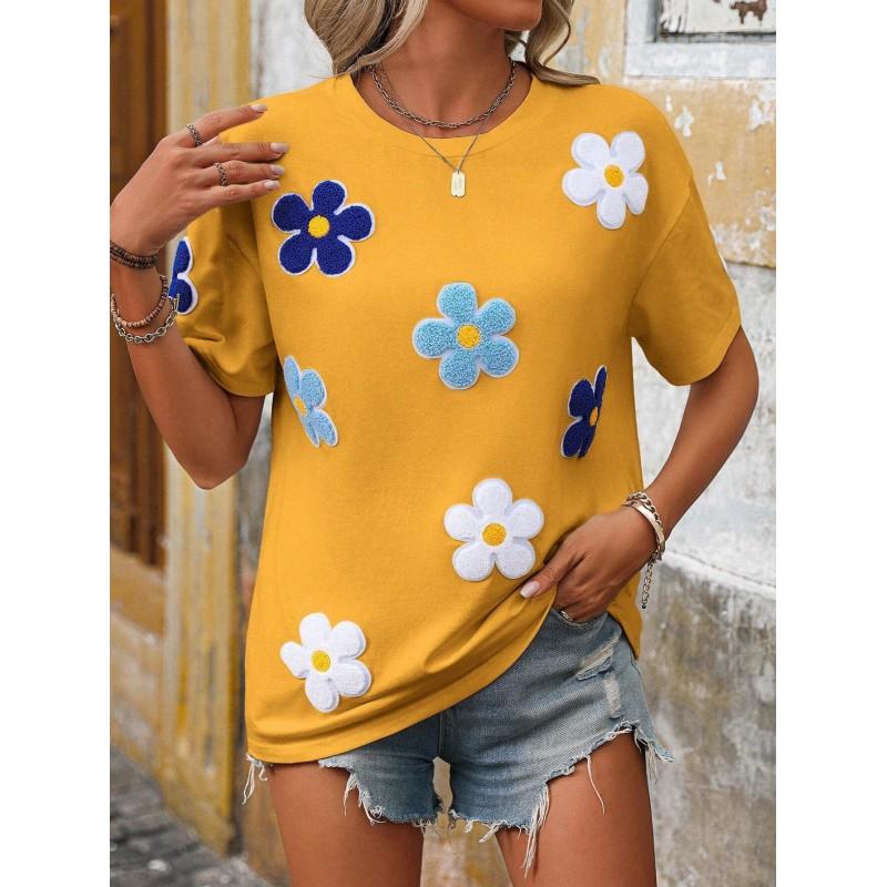 Womens Casual Short Sleeve Round Neck T-Shirt With Striped Print Loose Fit Milk Silk Blend Comfortable 2025