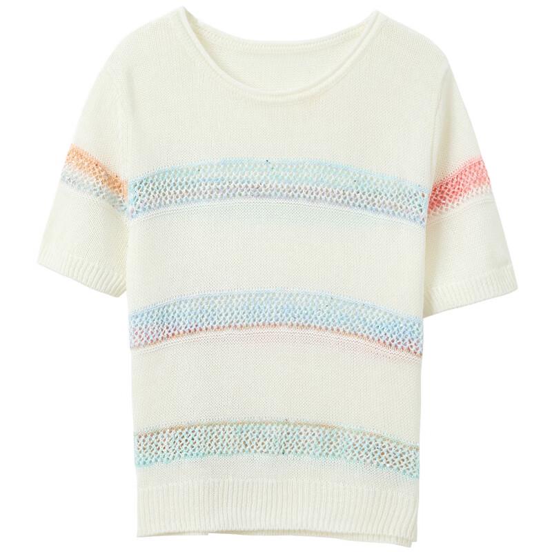 Sancai 2025 Fall Women's Striped Short-Sleeve Knit Sweater
