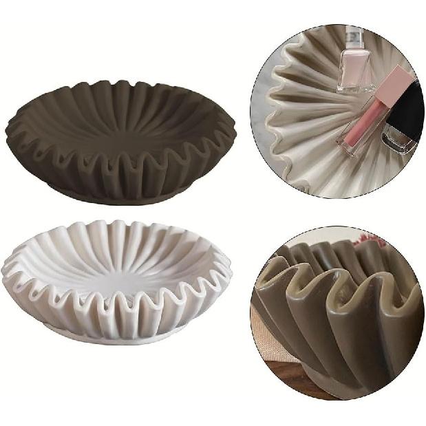 HandCrafted Marble Ruffle Bowl - Antique Scallop Fruit Dish, Vintage Ring Dish, Decorative Flower Bowl, House Warming and Wedding Present (Black M)
