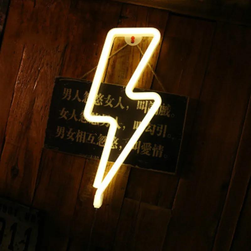 LED Neon Sign Lightning Shaped USB Battery Operated Night Light Decorative Table Lamp For Home Party Living Room Xmas Gift