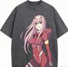 DARLING In the FRANXX Zero Two Anime Lover Washed T-shirt Year Round Clothing High Quality Personality Clothes Plus Size Unisex New Model Couples Tee