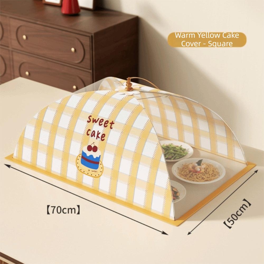 Dustproof Food Cover Foldable Table Food Cover Household Supply Kitchen Food Tent  Daily Use Yellow Square 70cm