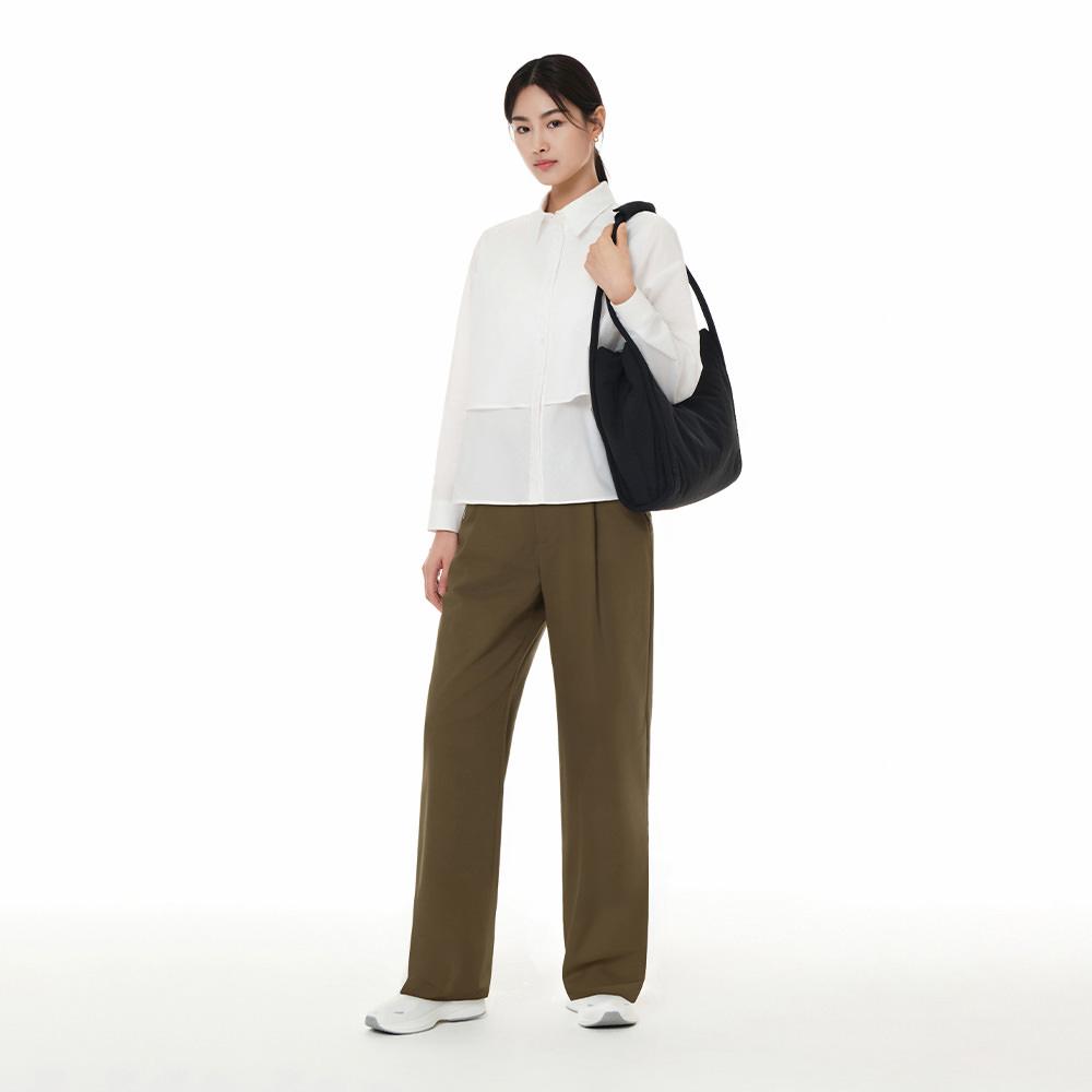 ANDAR Cotton Blend Half-Banding Single-Pleat Wide Slacks