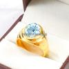 Aquamarine Oval Cut With 925 Sterling Silver Gold Plated Ring For Men's #A756 JL375659101958