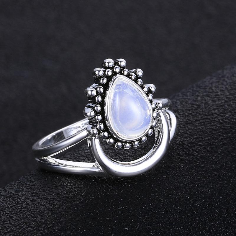 Charm Large Antique Marquise Created Moonstone Rings CopperWomen's Vintage Punk Jewelry Ring Unique Anniversary Party Gift