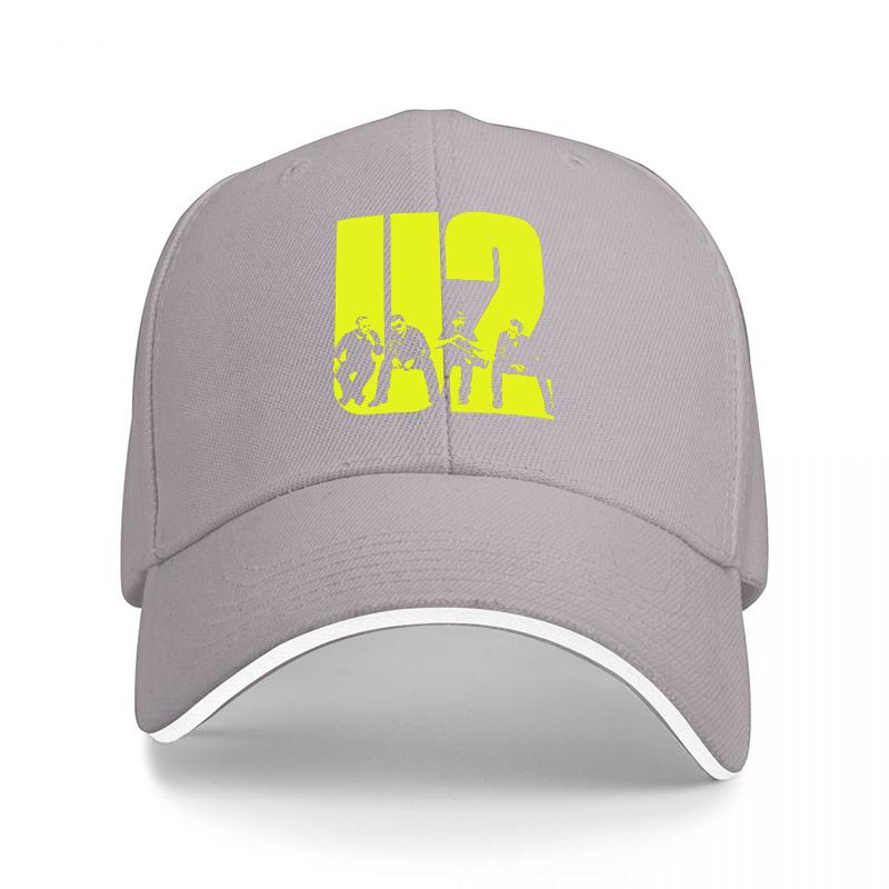 U Band Logo Black Baseball Cap with Neon Yellow Design Classic Fit Adjustable Hat for Music Fans and Rock Enthusiasts