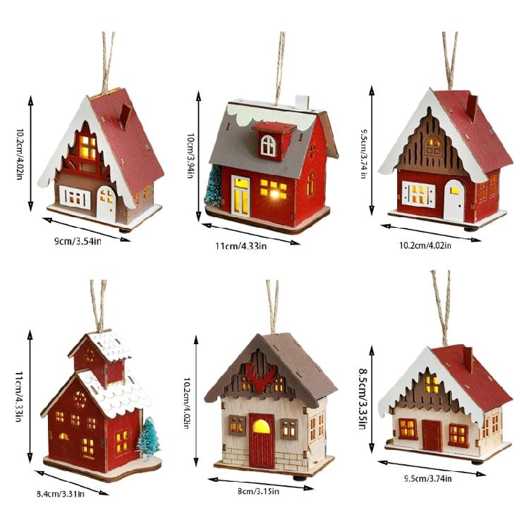 Wood Christmas Cabin with Light Elegant Christmas Village Wood Houses with Soft Lighting Indoor Decors Gift