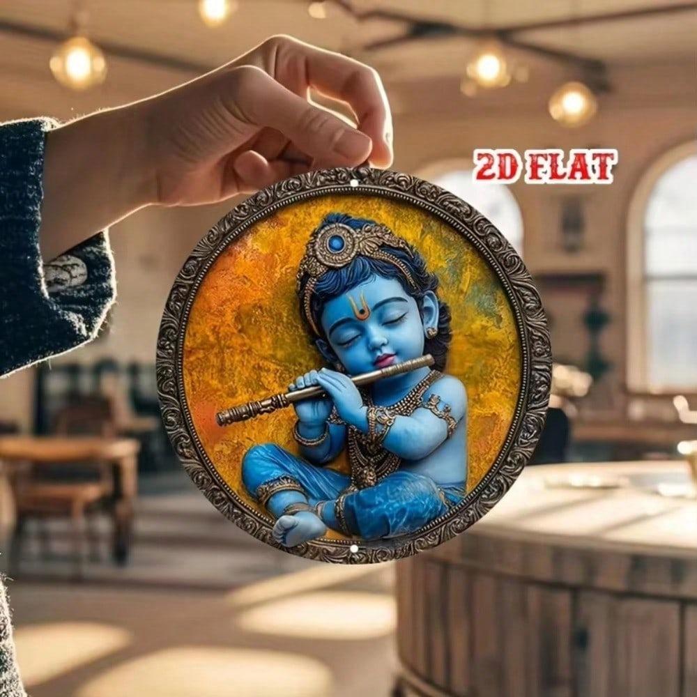 Indické dítě Krišna Flétna Železomalba 2D Vintage Kovový Značka Domácí Dekor