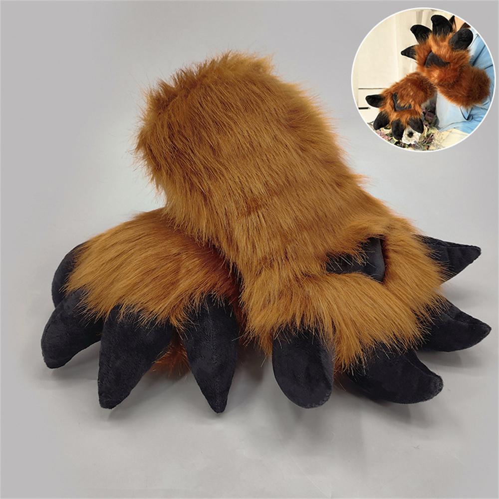 Handgefertigte Cartoon-Drachen-Tierpfoten-Handschuhe Niedliches Anime-Fursuit-Accessoire Kawaii Cosplay Krallenpuppen-Requisiten Für Furry-Convention 1 Pair brown