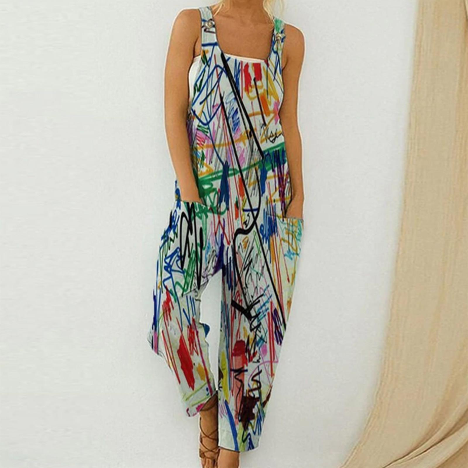 

Женский модный летний милый свободный повседневный комбинезон с принтом в стиле ретро и ремешками S