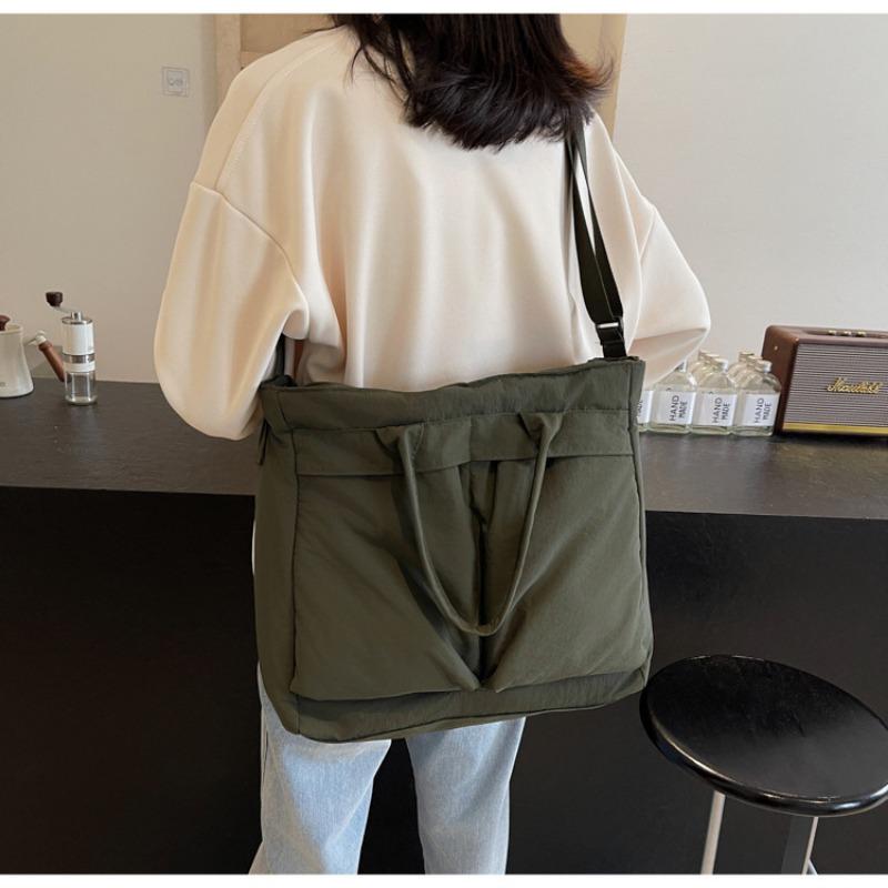 Tote Bag Women Large Capacity 2-Way Multi-Pocket Handheld Casual Minimalist Shoulder Crossbody Bag College Student Class Bag
