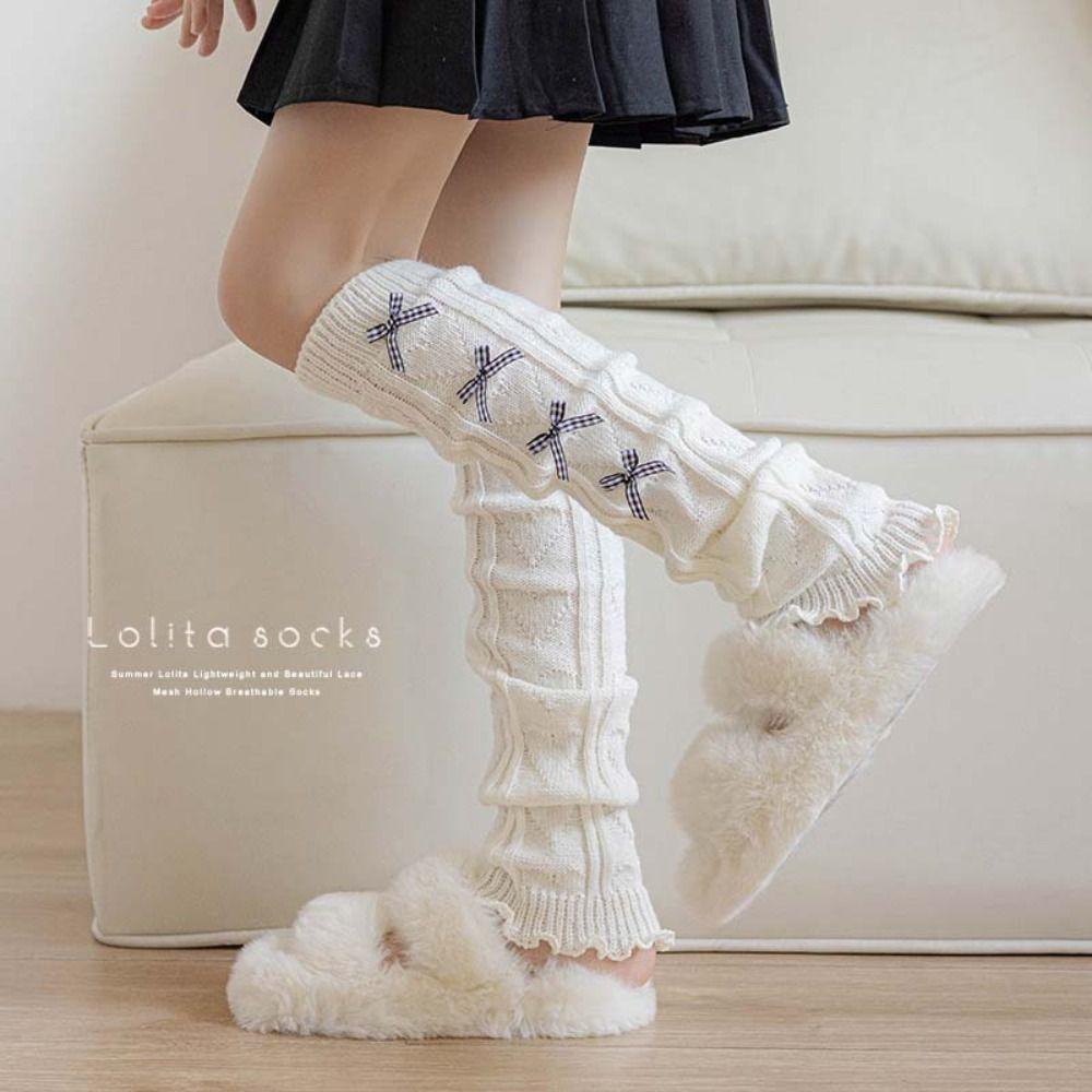 Harajuku Children's Leg Warmers Korean Style Plaid Bow Socks Cute Knitted Leg Cover  Baby