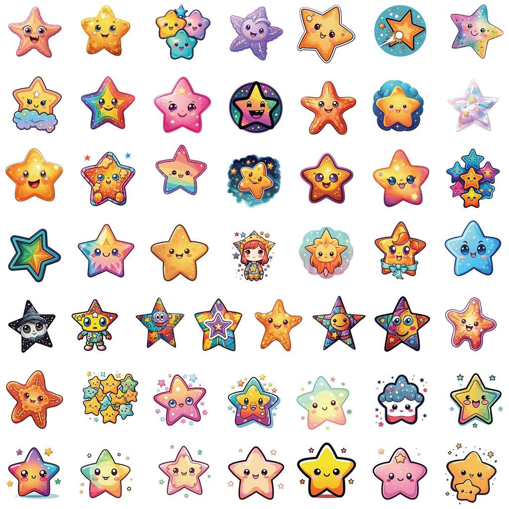 50PCS Cute Cartoon Star Stickers for Kids - Waterproof, Creative Decorations for Car, Phone, Water Bottle, and Journal