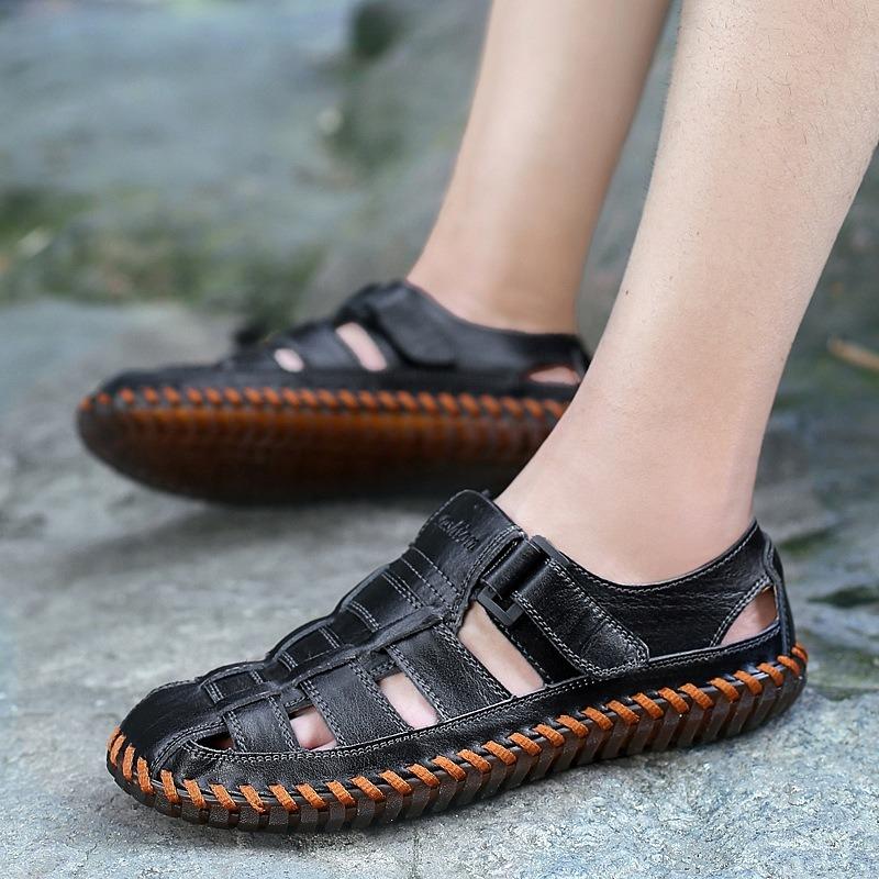 Herren Sandalen Übergröße Handgemacht Sommer Neu Outdoor Freizeit Nähen Atmungsaktiv Rutschfest Flache Schuhe