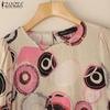 ZANZEA Dame Casual Rund Hals 3/4 Erme Løs Print Bluse