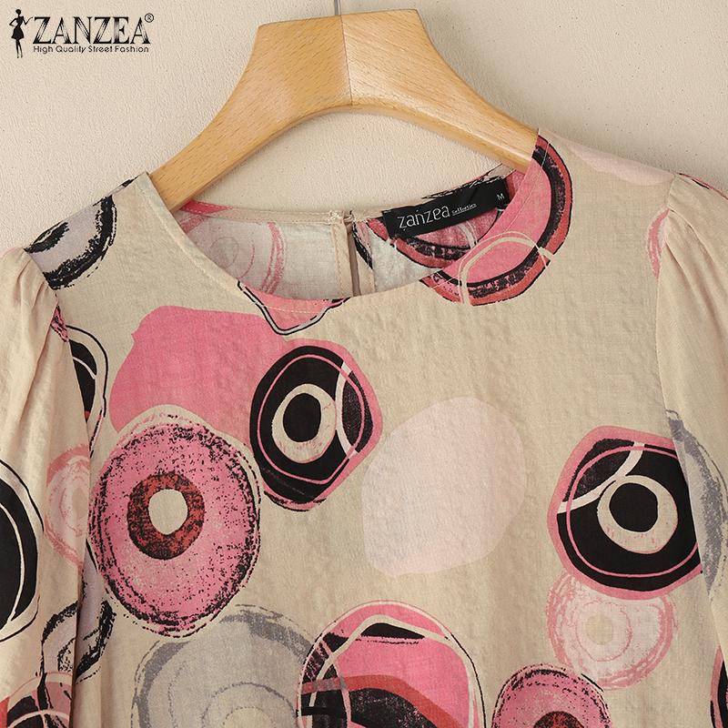 ZANZEA Dame Casual Rund Hals 3/4 Erme Løs Print Bluse